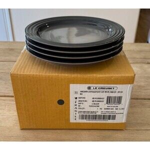 Le Creuset Stoneware Vancouver Salad Plates Set of 4 Oyster Flint Grey Gray NEW